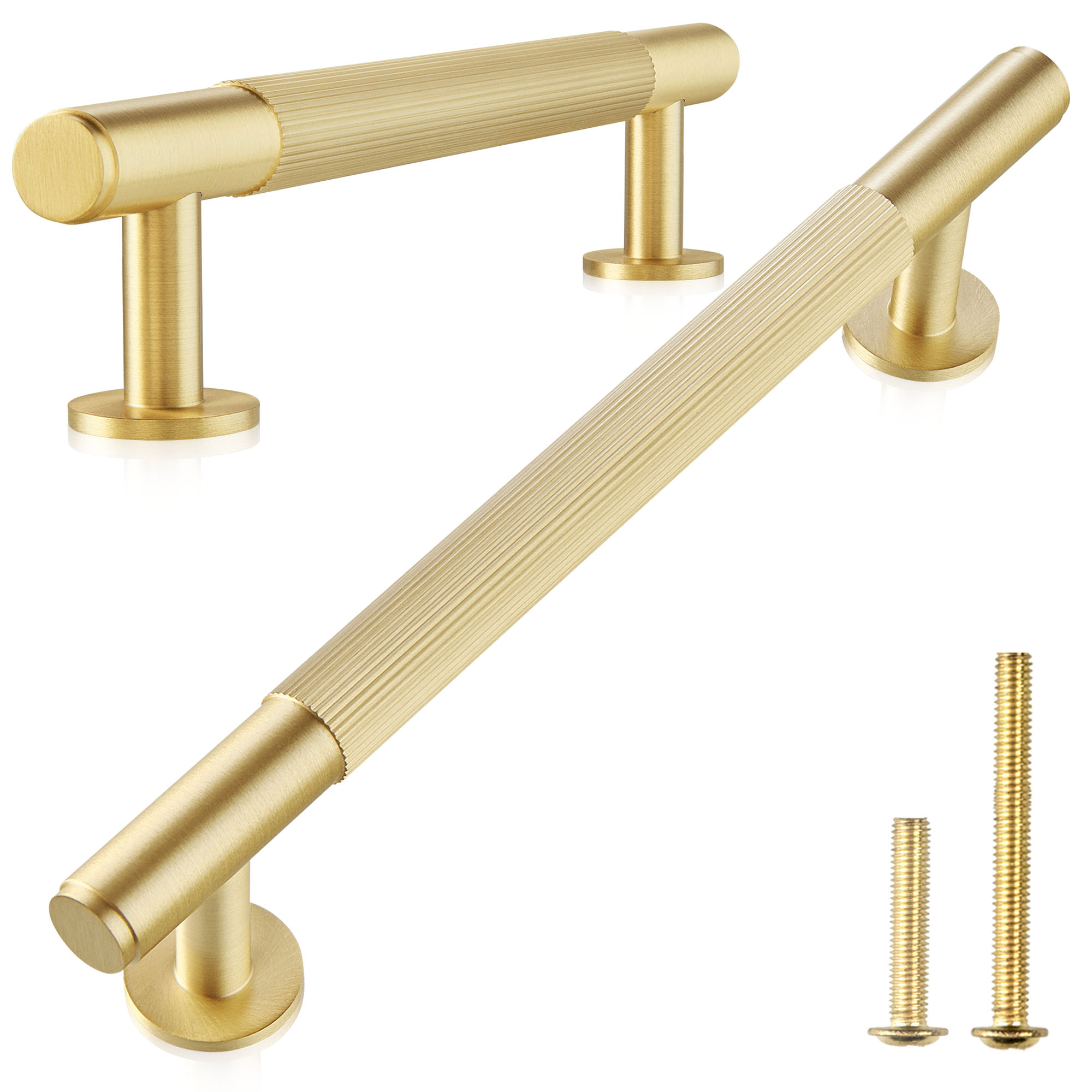 Eleganza Series :Solid Brass Cabinet Pulls, Modern Gold Bar Handles