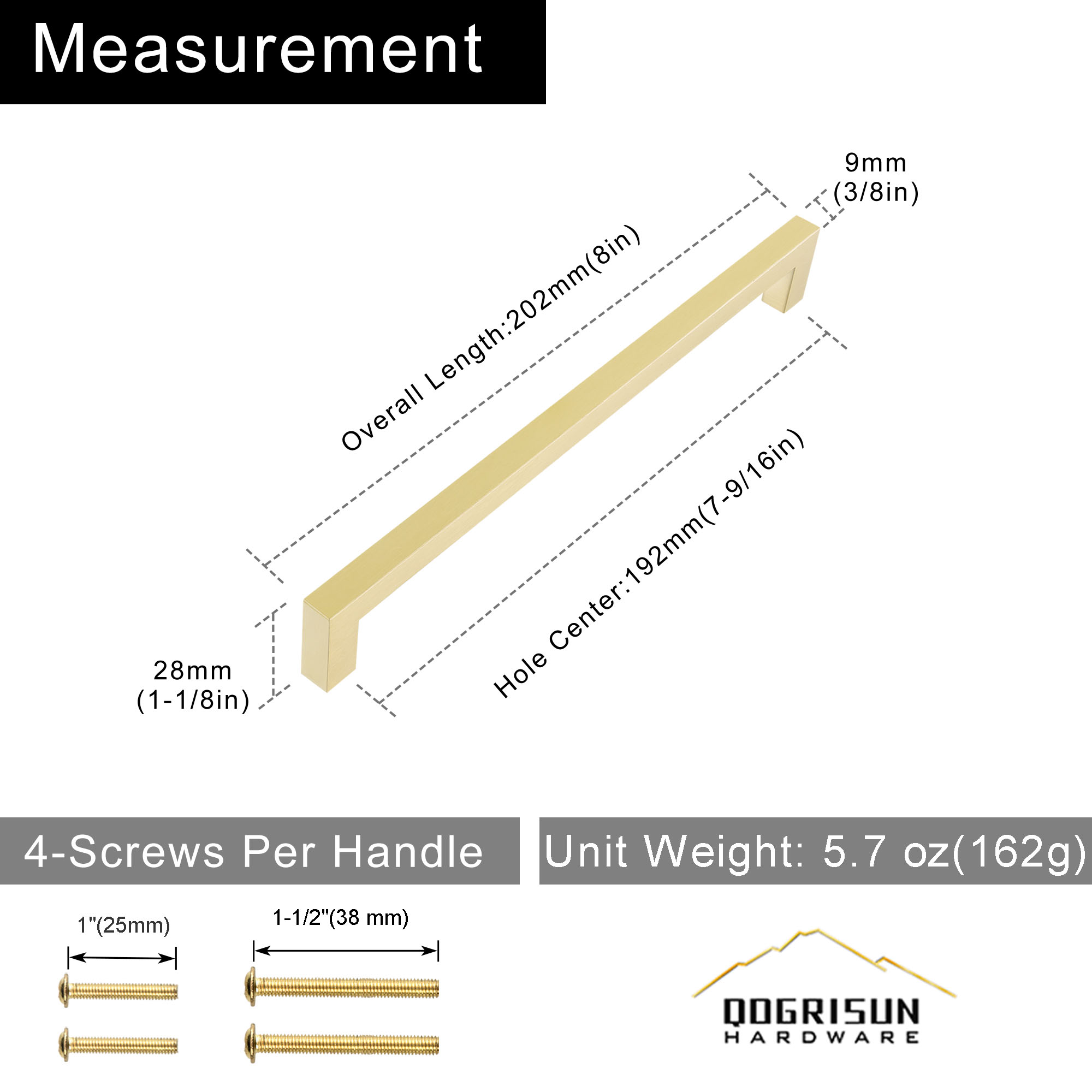 QOGRISUN Solid Brass Rectangle Handles