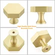 QogriSun 10-Pack Solid Brass Hexagon Cabinet Knobs, 1-1/4-Inch Diameter, Gold Decorative Dresser Drawer Pulls Handles, Modern Kitchen Hardware, Brushed Brass Finish
