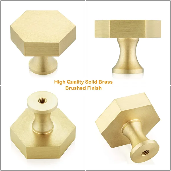 QOGRISUN 10-Pack Solid Brass Cabinet Knobs, 1-Inch Diameter, Round Gold  Dresser Drawer Pulls Handles, Modern Kitchen Hardware, Brushed Brass Finish  