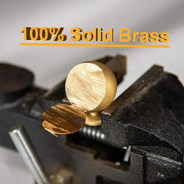 QogriSun Solid Brass Cabinet Knobs, Round Ball Gold Knobs for Dresser Drawer, Modern Kitchen Hardware, Brushed Brass Finish