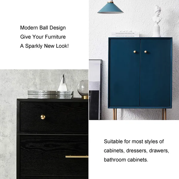 QogriSun Solid Brass Cabinet Knobs, Round Ball Gold Knobs for Dresser Drawer, Modern Kitchen Hardware, Brushed Brass Finish