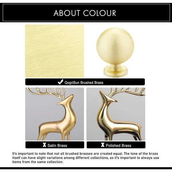 QogriSun Solid Brass Cabinet Knobs, Round Ball Gold Knobs for Dresser Drawer, Modern Kitchen Hardware, Brushed Brass Finish