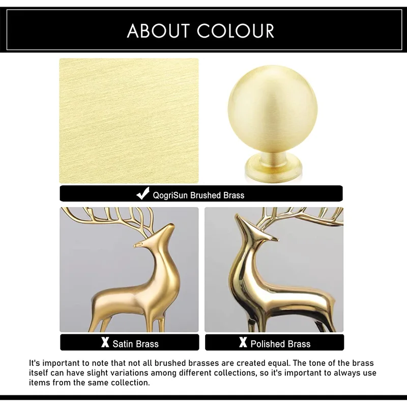 QogriSun Solid Brass Cabinet Knobs, Round Ball Gold Knobs for Dresser Drawer, Modern Kitchen Hardware, Brushed Brass Finish