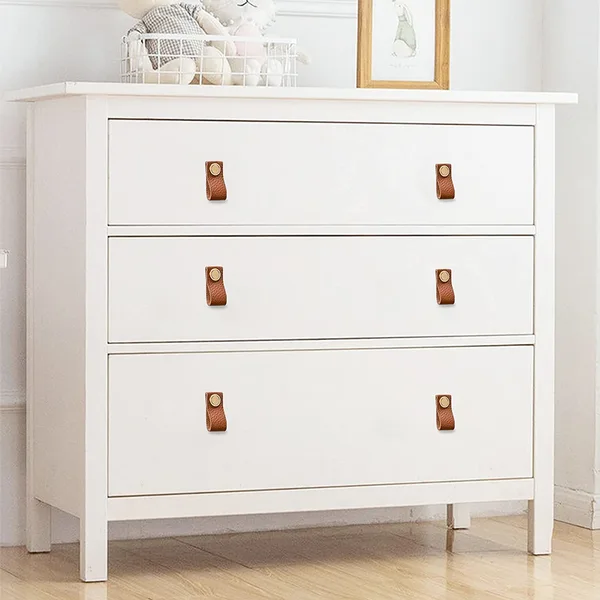 QogriSun Leather Knobs for Dresser Drawers, Brass Dresser Knobs,Soft Drawer Knobs Upgrade The Look of Furniture, Perfect Replacement of Brass Cabinet Knobs (Brown)