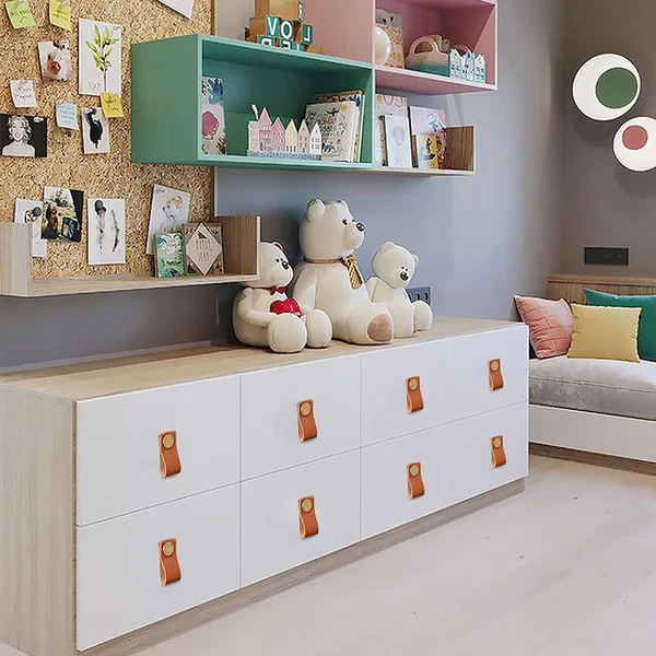 QogriSun Leather Knobs for Dresser Drawers, Brass Dresser Knobs,Soft Drawer Knobs Upgrade The Look of Furniture, Perfect Replacement of Brass Cabinet Knobs (Brown)