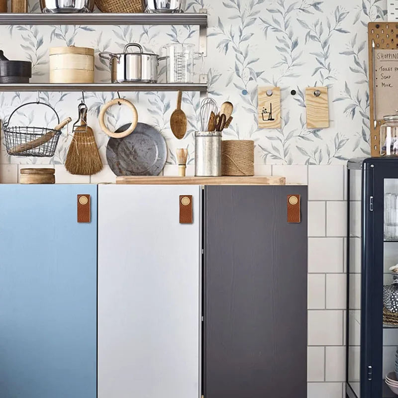 QogriSun Leather Knobs for Dresser Drawers, Brass Dresser Knobs,Soft Drawer Knobs Upgrade The Look of Furniture, Perfect Replacement of Brass Cabinet Knobs (Brown)