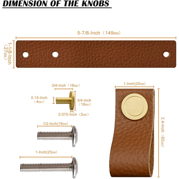 QogriSun Leather Knobs for Dresser Drawers, Brass Dresser Knobs,Soft Drawer Knobs Upgrade The Look of Furniture, Perfect Replacement of Brass Cabinet Knobs (Brown)
