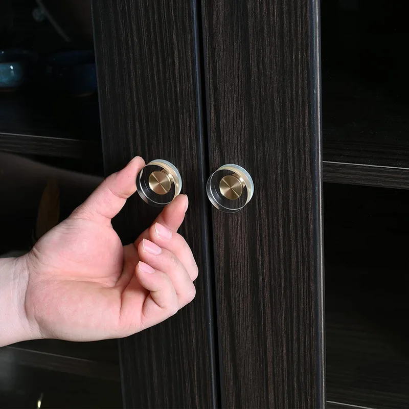 QogriSun Glass Crystal Knobs Brass Drawer Knobs Dresser Pulls, Gold Round Cabinet Hardware for Kitchen Bathroom