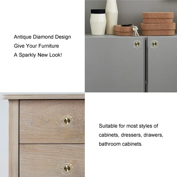 Glass Crystal Knobs Brass Drawer Knobs Dresser Pulls, 1-1/4-Inch Polygon, Gold Cabinet Hardware for Kitchen Bathroom