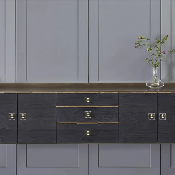 QogriSun 10-Pack Glass Crystal Knobs Brass Drawer Knobs Dresser Pulls, 1-1/8-Inch Square, Gold Cabinet Hardware for Kitchen Bathroom