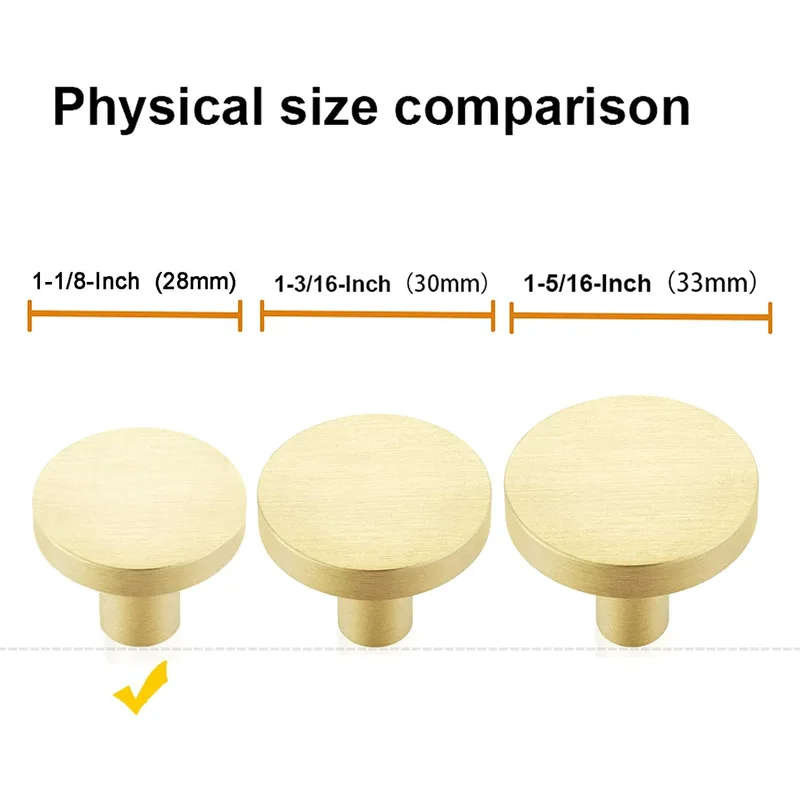 QOGRISUN Solid Brass Cabinet Knobs, 1-Inch Diameter, Round Gold Dresser Drawer Pulls Handles, Modern Kitchen Hardware, Brushed Brass Finish