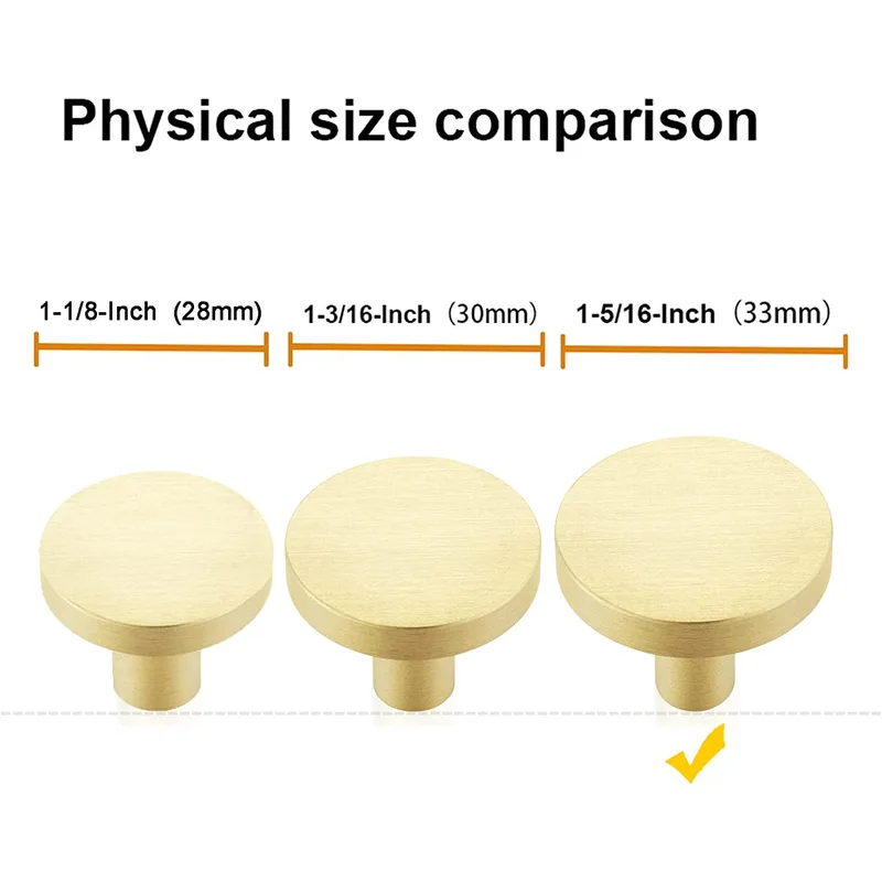 QOGRISUN Solid Brass Cabinet Knobs, Round Gold Dresser Drawer Pulls Handles, Modern Kitchen Hardware, Brushed Brass Finish