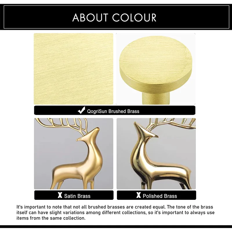 QOGRISUN Solid Brass Cabinet Knobs, Round Gold Dresser Drawer Pulls Handles, Modern Kitchen Hardware, Brushed Brass Finish