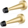 Brushed Solid Brass Door Stop, Decorative Door Stopper Wall Protector, Heavy Duty Door Stop with Rubber Bumper Tip for Wall Door Protection Sound Dampening,