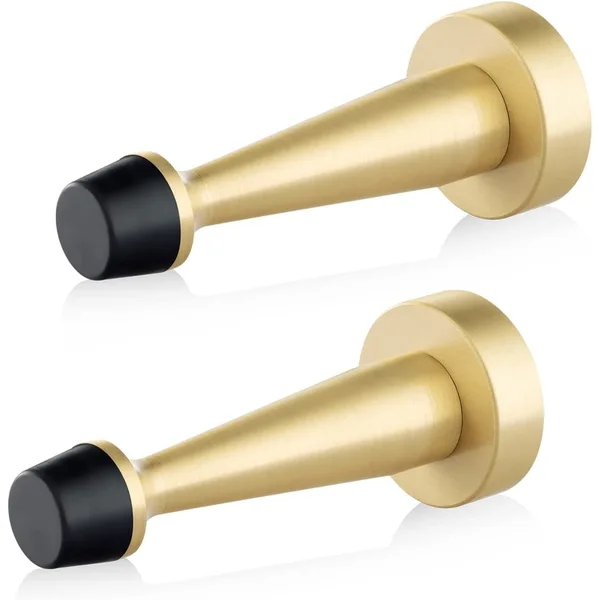 Brushed Solid Brass Door Stop, Decorative Door Stopper Wall Protector, Heavy Duty Door Stop with Rubber Bumper Tip for Wall Door Protection Sound Dampening,