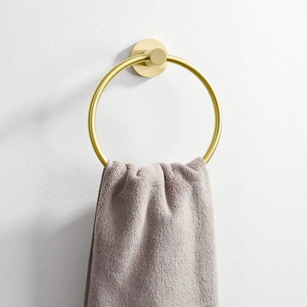 QogriSun Gold Towel Ring for Bathroom, Brass Hand Towel Holder Heavy Duty, Modern Brass Bathroom Accessories Wall Mounted, 6.1-Inch Diameter, Brushed Brass