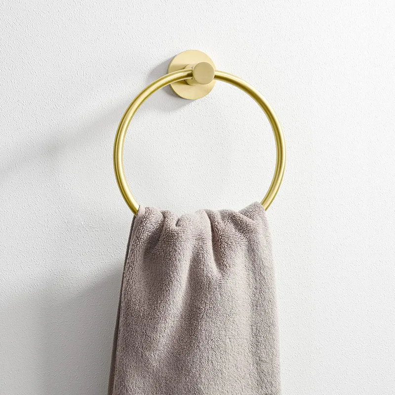 QogriSun Gold Towel Ring for Bathroom, Brass Hand Towel Holder Heavy Duty, Modern Brass Bathroom Accessories Wall Mounted, 6.1-Inch Diameter, Brushed Brass