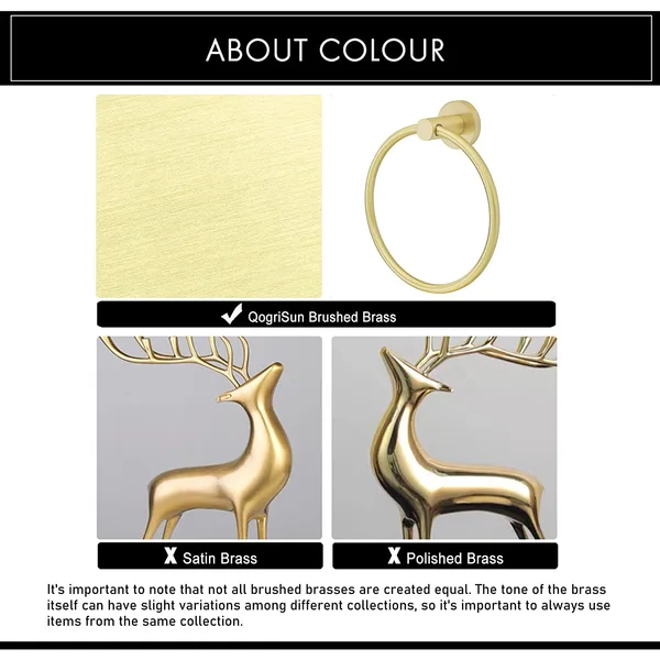 QogriSun Gold Towel Ring for Bathroom, Brass Hand Towel Holder Heavy Duty, Modern Brass Bathroom Accessories Wall Mounted, 6.1-Inch Diameter, Brushed Brass