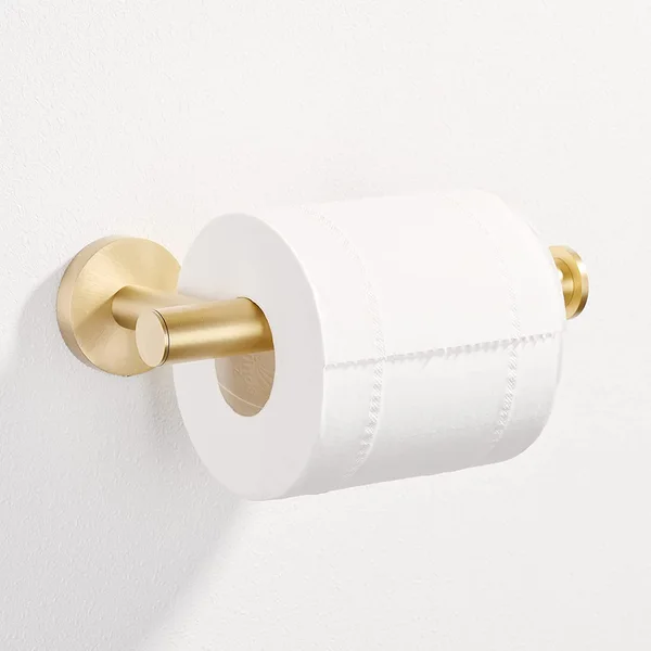 QogriSun Brass Toilet Paper Holder for Bathroom, Gold European Toilet Tissue Holder Wall Mounted Toilet Roll Holder, Brushed Brass Bathroom Accessories