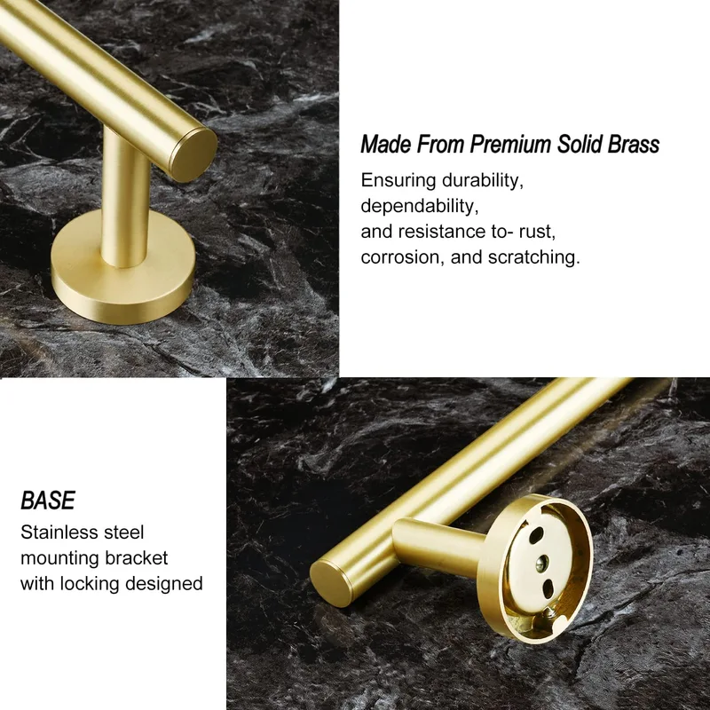 QogriSun 23.9-Inches Hand Brass Brushed Gold Towel Bar Bathroom Towel Holder Kitchen Dish Cloth Hanger Brass Rustproof Wall Mount Brushed Brass Bathroom Hardwar