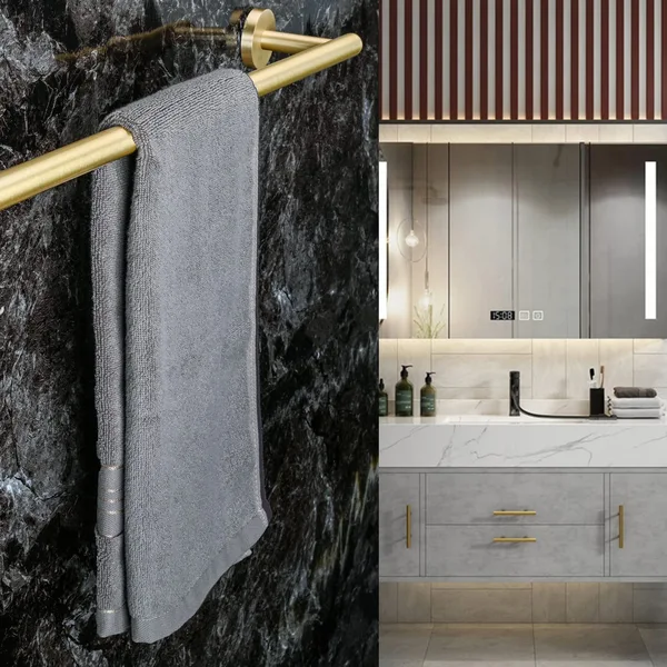 QogriSun 23.9-Inches Hand Brass Brushed Gold Towel Bar Bathroom Towel Holder Kitchen Dish Cloth Hanger Brass Rustproof Wall Mount Brushed Brass Bathroom Hardwar