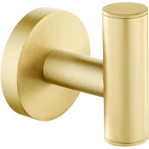 QogriSun Bath Towel Hook Robe Hook Brushed Brass,Gold Round Coat Hook, Suitable for Bathroom Kitchen Hand Towel Holder Washcloth Hanger, Wall-Mounted or Self-Adhesive Installation