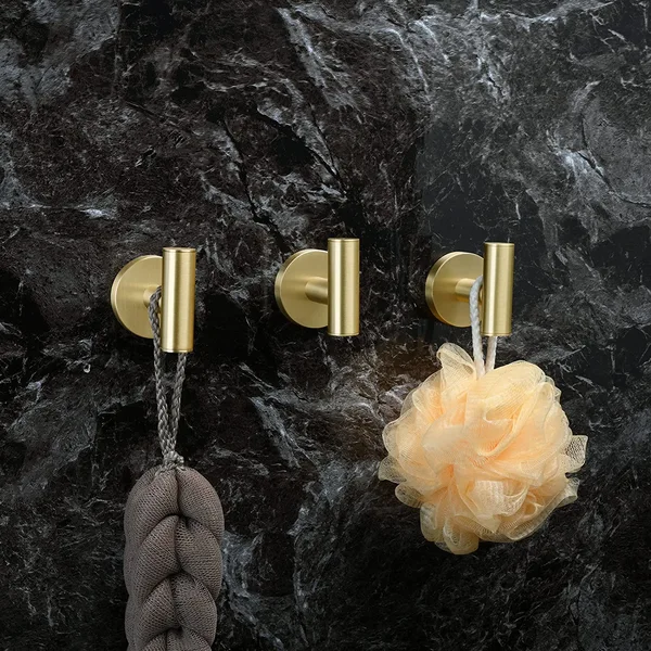 QogriSun Bath Towel Hook Robe Hook Brushed Brass,Gold Round Coat Hook, Suitable for Bathroom Kitchen Hand Towel Holder Washcloth Hanger, Wall-Mounted or Self-Adhesive Installation