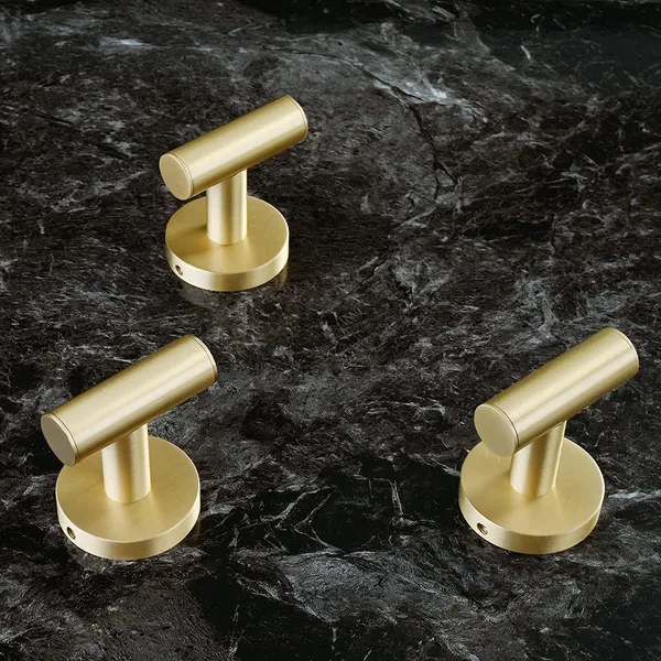 QogriSun Bath Towel Hook Robe Hook Brushed Brass,Gold Round Coat Hook, Suitable for Bathroom Kitchen Hand Towel Holder Washcloth Hanger, Wall-Mounted or Self-Adhesive Installation