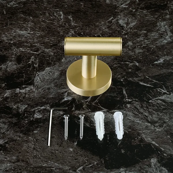 QogriSun Bath Towel Hook Robe Hook Brushed Brass,Gold Round Coat Hook, Suitable for Bathroom Kitchen Hand Towel Holder Washcloth Hanger, Wall-Mounted or Self-Adhesive Installation