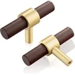 QogriSun 6-Pack Brass Wood Knobs for Drawer Dresser, Gold Wood Cabinet Knobs, T Bar Single Hole Pulls Handles, Modern Kitchen Furniture Hardware, 2-3/8-Inch Total Length