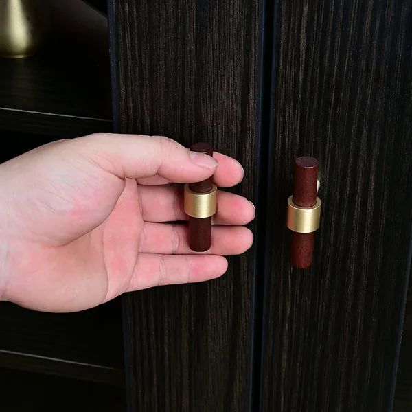 QogriSun 6-Pack Brass Wood Knobs for Drawer Dresser, Gold Wood Cabinet Knobs, T Bar Single Hole Pulls Handles, Modern Kitchen Furniture Hardware, 2-3/8-Inch Total Length