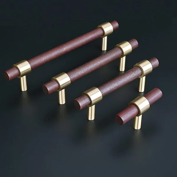 QogriSun 6-Pack Brass Wood Knobs for Drawer Dresser, Gold Wood Cabinet Knobs, T Bar Single Hole Pulls Handles, Modern Kitchen Furniture Hardware, 2-3/8-Inch Total Length