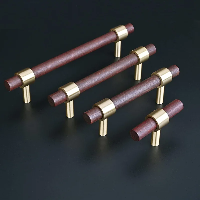 QogriSun 6-Pack Brass Wood Knobs for Drawer Dresser, Gold Wood Cabinet Knobs, T Bar Single Hole Pulls Handles, Modern Kitchen Furniture Hardware, 2-3/8-Inch Total Length