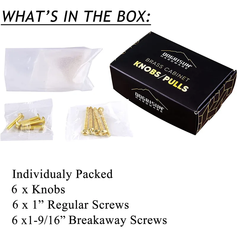 QogriSun 6-Pack Brass Wood Knobs for Drawer Dresser, Gold Wood Cabinet Knobs, T Bar Single Hole Pulls Handles, Modern Kitchen Furniture Hardware, 2-3/8-Inch Total Length