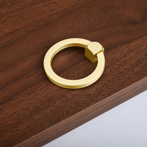 QOGRISUN Solid Brass Pulls for Rings Pulls Single Brushed Brass Gold Wardrobe Door Handles