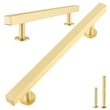 Solid Brass Cabinet Handles, Gold Square T Bar Cabinet Pulls, 3 Inch Hole Center for Kitchen Drawer Dresser Cupboard, Brushed Brass Finish