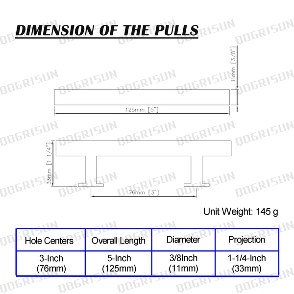 Solid Brass Cabinet Handles, Gold Square T Bar Cabinet Pulls, 3 Inch Hole Center for Kitchen Drawer Dresser Cupboard, Brushed Brass Finish