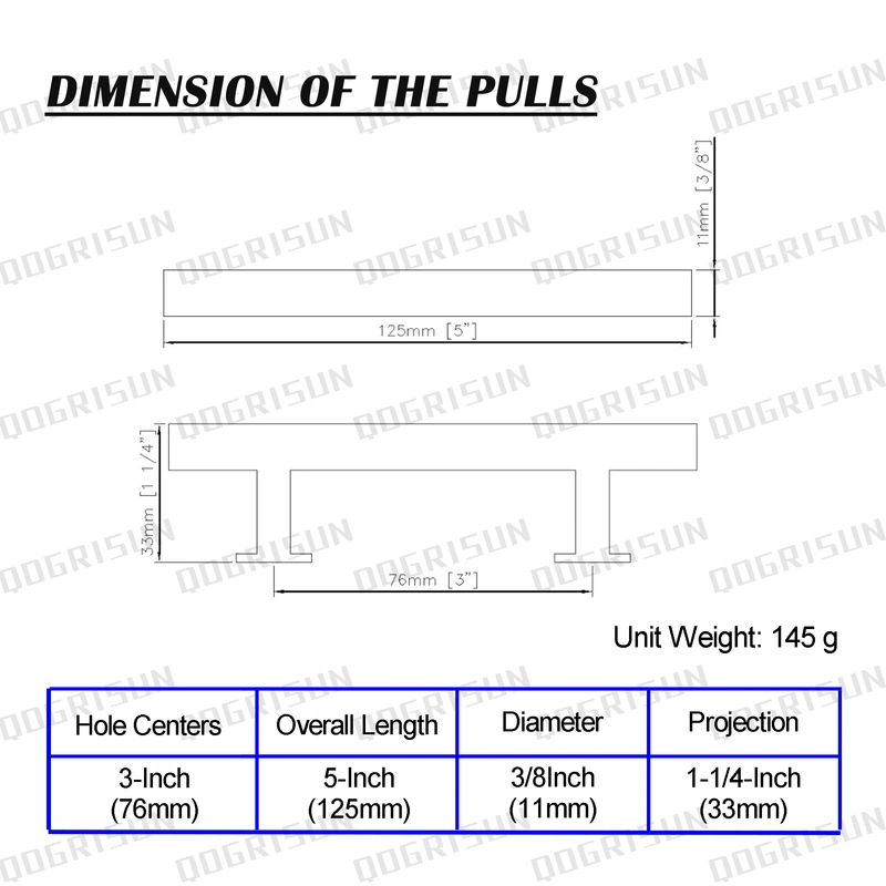 Solid Brass Cabinet Handles, Gold Square T Bar Cabinet Pulls, 3 Inch Hole Center for Kitchen Drawer Dresser Cupboard, Brushed Brass Finish