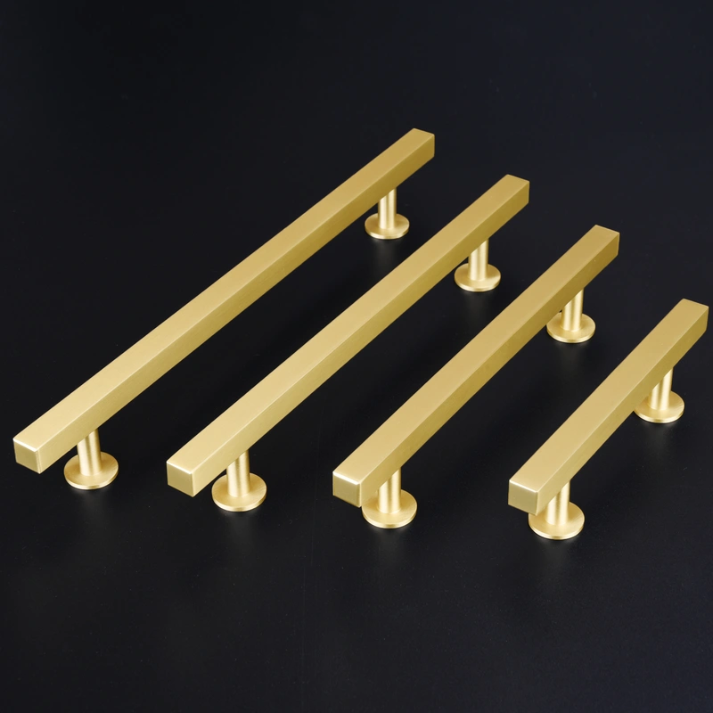 Solid Brass Cabinet Handles, Gold Square T Bar Cabinet Pulls, 3 Inch Hole Center for Kitchen Drawer Dresser Cupboard, Brushed Brass Finish