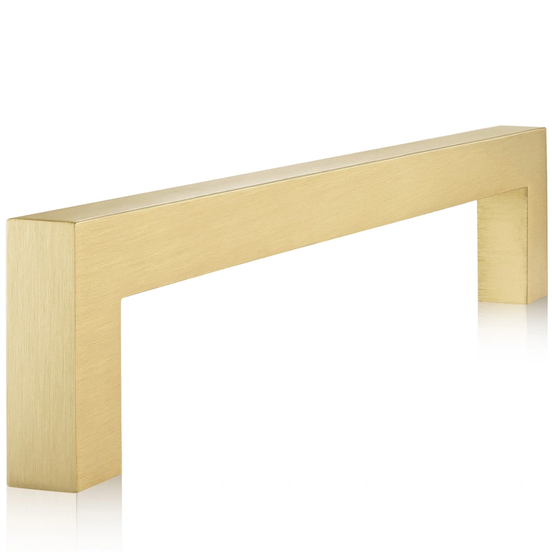 QogriSun 5-Pack Solid Brass Cabinet Handles, Gold Square Bar Cabinet Pulls, for Kitchen Drawer Dresser Cupboard, Brushed Brass Finish