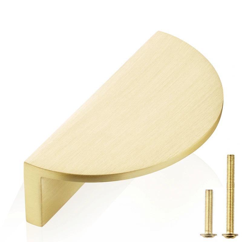 QogriSun Solid Brass Half Moon Cabinet Pulls, Gold Drawer Dresser Handles, Copper Kitchen Hardware, Brushed Finish