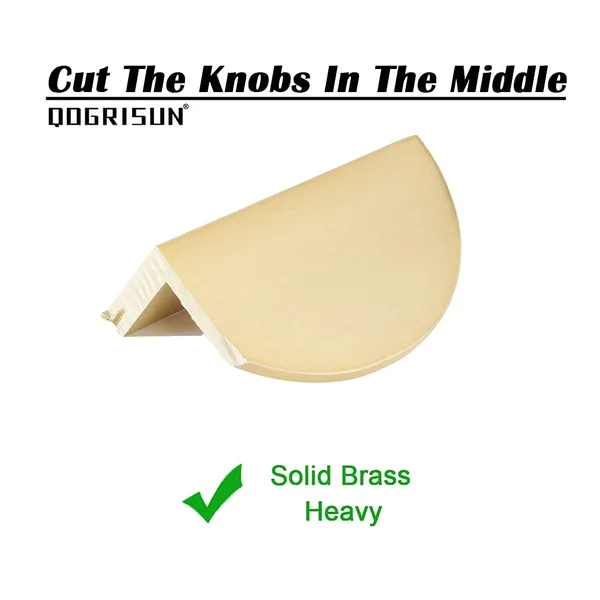 QogriSun Solid Brass Half Moon Cabinet Pulls, Gold Drawer Dresser Handles, Copper Kitchen Hardware, Brushed Finish
