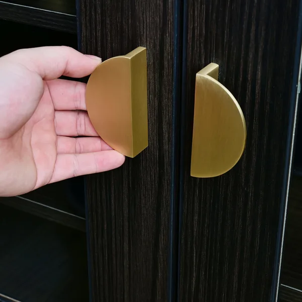 QogriSun Solid Brass Half Moon Cabinet Pulls, Gold Drawer Dresser Handles, Copper Kitchen Hardware, Brushed Finish