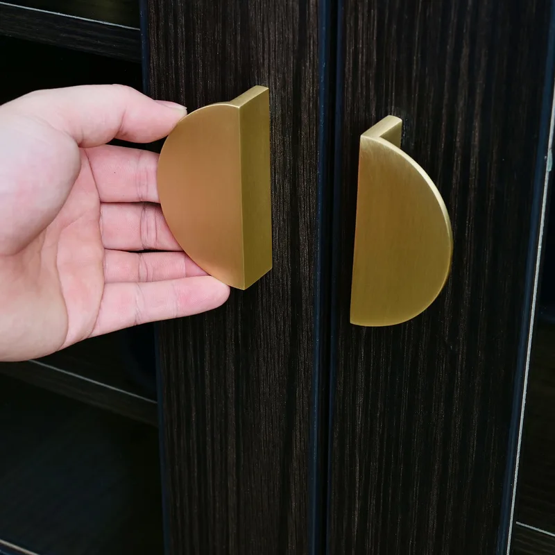 QogriSun Solid Brass Half Moon Cabinet Pulls, Gold Drawer Dresser Handles, Copper Kitchen Hardware, Brushed Finish