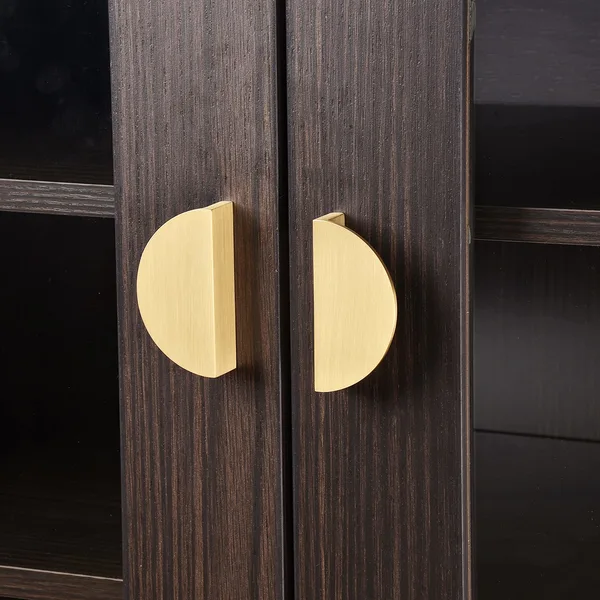 QogriSun Solid Brass Half Moon Cabinet Pulls, Gold Drawer Dresser Handles, Copper Kitchen Hardware, Brushed Finish