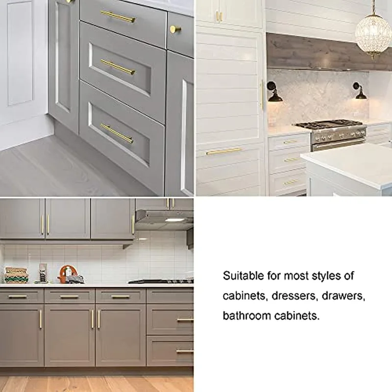 QogriSun Solid Brass Cabinet Pulls, Gold Euro Style T Bar Handles for Kitchen Drawer Dresser Cupboard Brushed Brass Finish