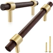 QogriSun 6-Pack Brass Wood Drawer Pulls, Gold Wood Cabinet Handles Dresser Pulls, 3-inch Hole Center, Modern Kitchen Furniture Hardware, 4-5/8-Inch Total Length