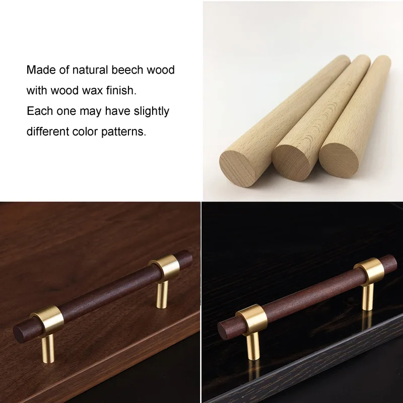 QogriSun 6-Pack Brass Wood Drawer Pulls, Gold Wood Cabinet Handles Dresser Pulls, 3-inch Hole Center, Modern Kitchen Furniture Hardware, 4-5/8-Inch Total Length