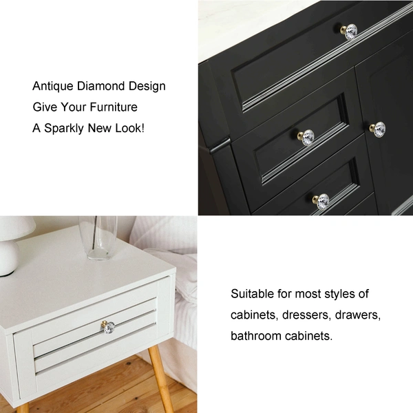 QogriSun 10-Pack Brass Crystal Cabinet Knobs, Glass Crystal Gold Drawer Knobs, 1-5/16-Inch Diamond, Decorative Dresser Pulls, Modern Cabinet Hardware